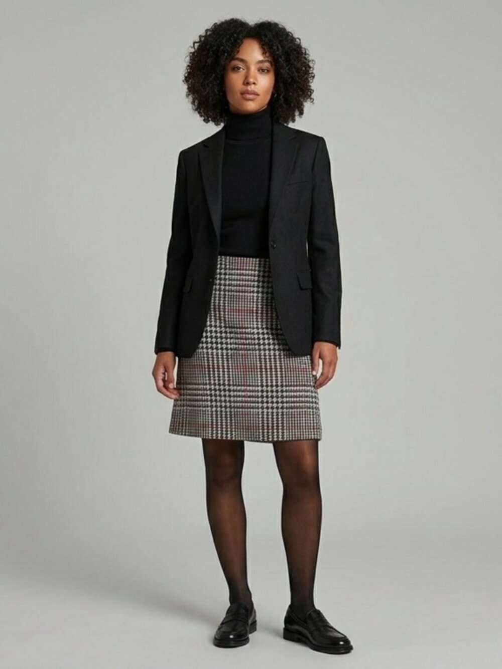 Talbots Petites Wool Pencil Skirt 12P Black White Red Plaid Houndstooth Career